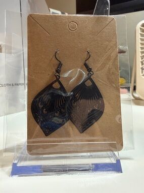 Black Filigree Leaf Drop Earrings - Women Jewelry Earrings